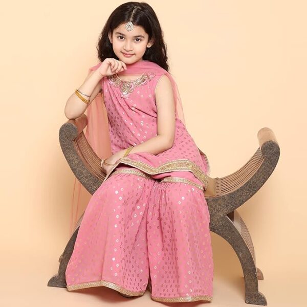 Sleeveless Kurta and Sharara Set For Girls